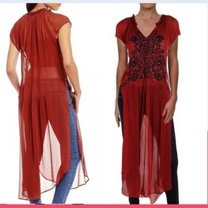 Free People Burgundy Sheer Maxi Dress